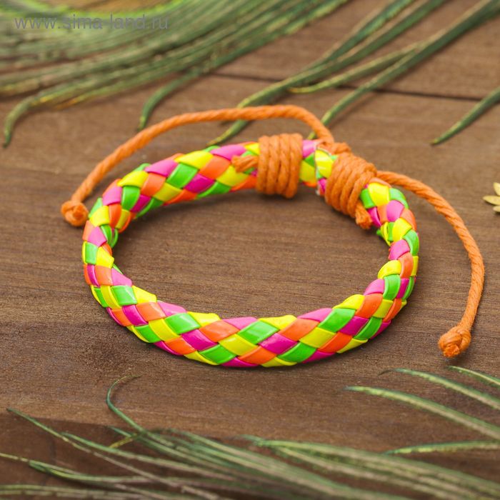 Браслет кожа «Плетение» радуга яркая, цветной - Фото 1
