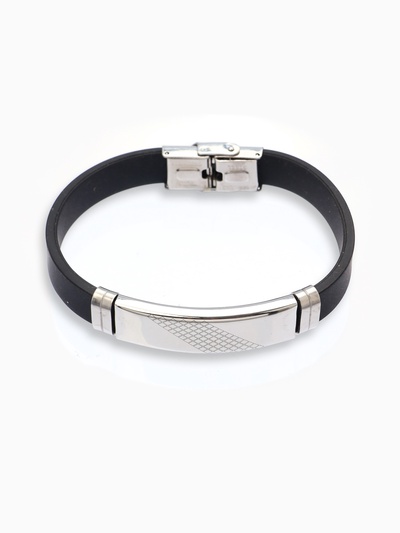 Браслет со стальной вставкой «Унисекс. Стиль», L=22 см, чёрный с серебром