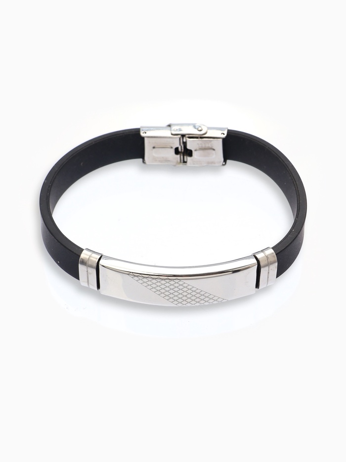 Браслет со стальной вставкой «Унисекс. Стиль», L=22 см, чёрный с серебром
