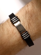 Браслет унисекс «Стиль» прямоугольник с тройными вставками, цвет чёрный с серебром, 23 см - Фото 4