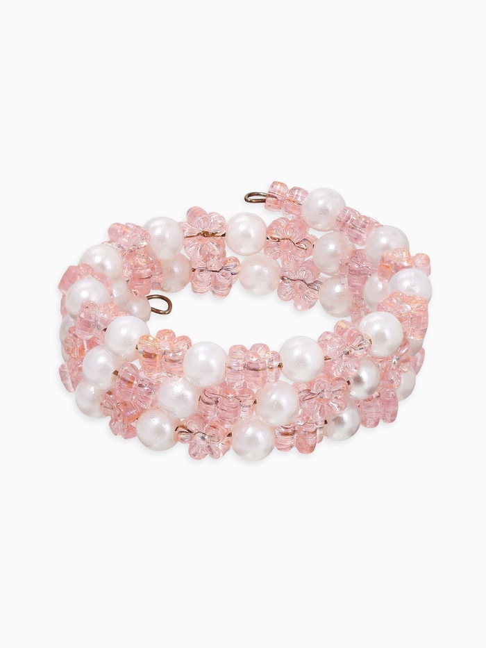 Браслет-пружинка детский «Выбражулька» цветочки хрустальные, бело-розовый