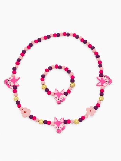 Набор детских украшений Выбражулька «Лисички», 2 предмета: бусы, браслет, фиолетовый, розовый