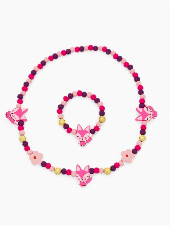 Набор детских украшений Выбражулька «Лисички», 2 предмета: бусы, браслет, фиолетовый, розовый
