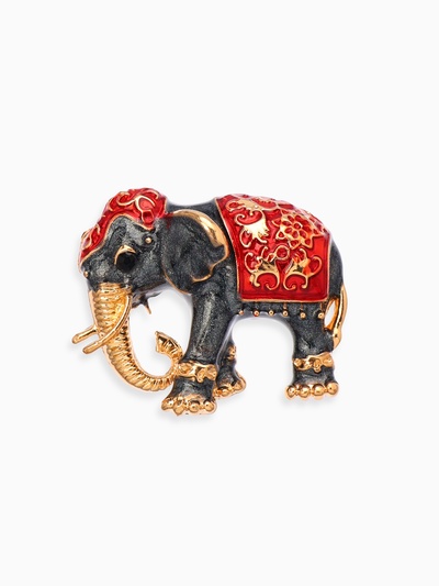 Брошь «Слон индийский», цвет красно-серый в золоте