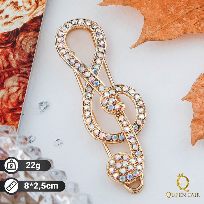 Брошь «Скрипичный ключ», цвет радужный в золоте - Фото 1