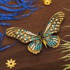 Брошь "Бабочка сказочница", коричнево-голубая в золоте - Фото 2