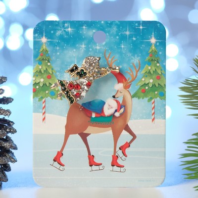 Брошь новогодняя «Рождественская сказка» ангелочек с флейтой, цветная в золоте