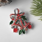 Брошь новогодняя "Колокольчики рождественские", цвет красно-зеленый в черненом серебре - фото 10799658