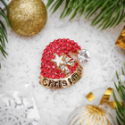 Брошь новогодняя "Рождественская сказка" колпак Санта Клауса, цвет красно-белый в золоте - Фото 1