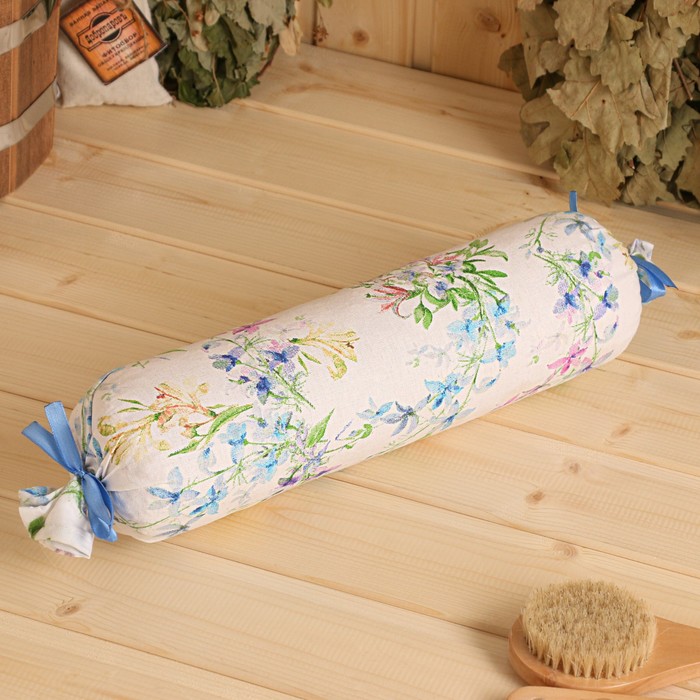 Валик «Цветочный» для бани и сауны, стружка можжевельника, тик - Фото 1