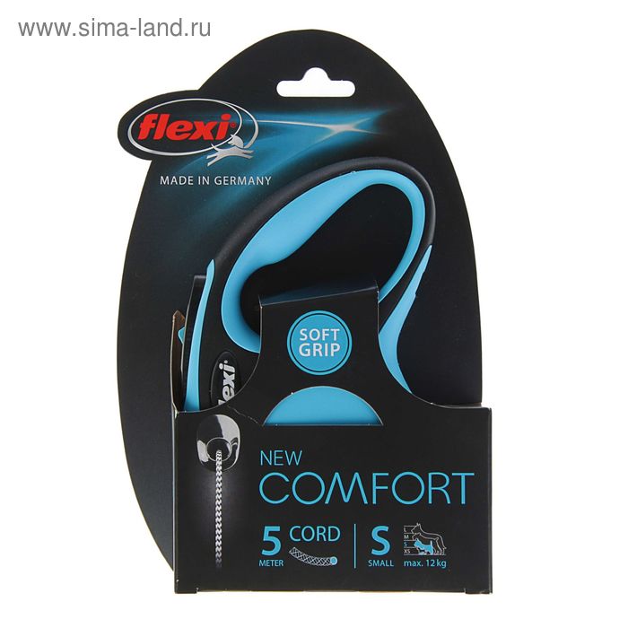 Рулетка Flexi New Comfort S (до 12 кг) трос 5 м, черный/синий - Фото 1