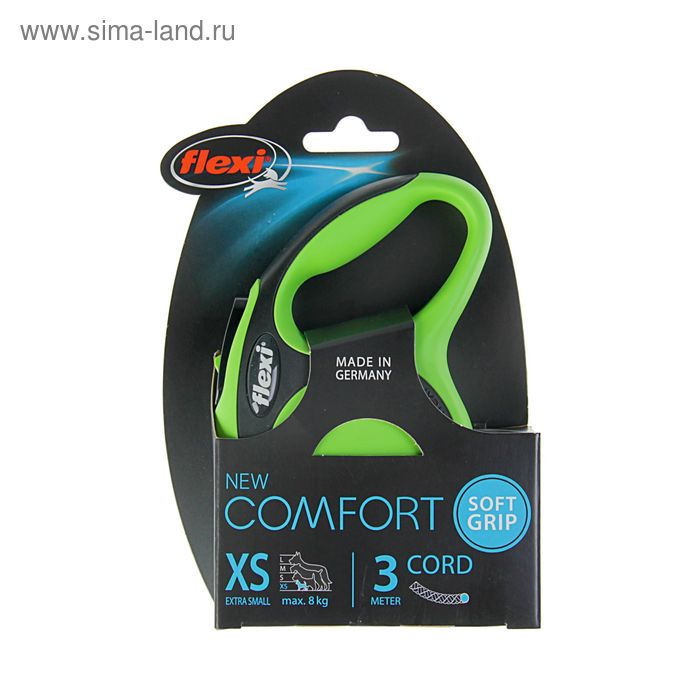 Рулетка Flexi New Comfort XS (до 8 кг) трос 3 м, черный/зеленый - Фото 1