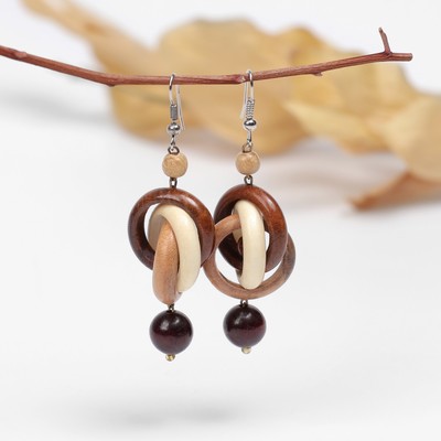 Серьги ручная работа, деревянные «Ракушечки», цвет белый