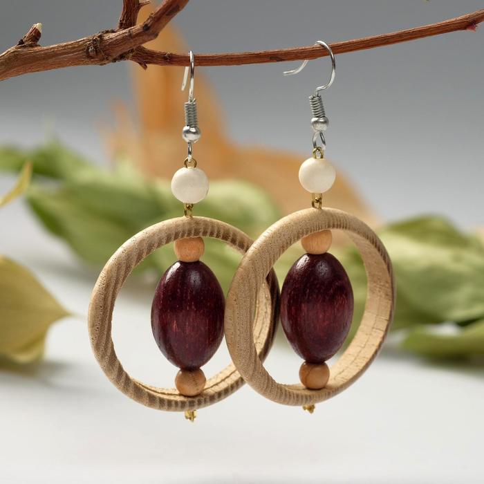 Серьги ручная работа, деревянные «Истина» d=3,8см цвет МИКС - Фото 1