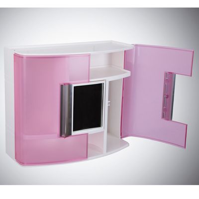 Настенный шкаф с дверцами и поворотным зеркальцем, цвет розовый