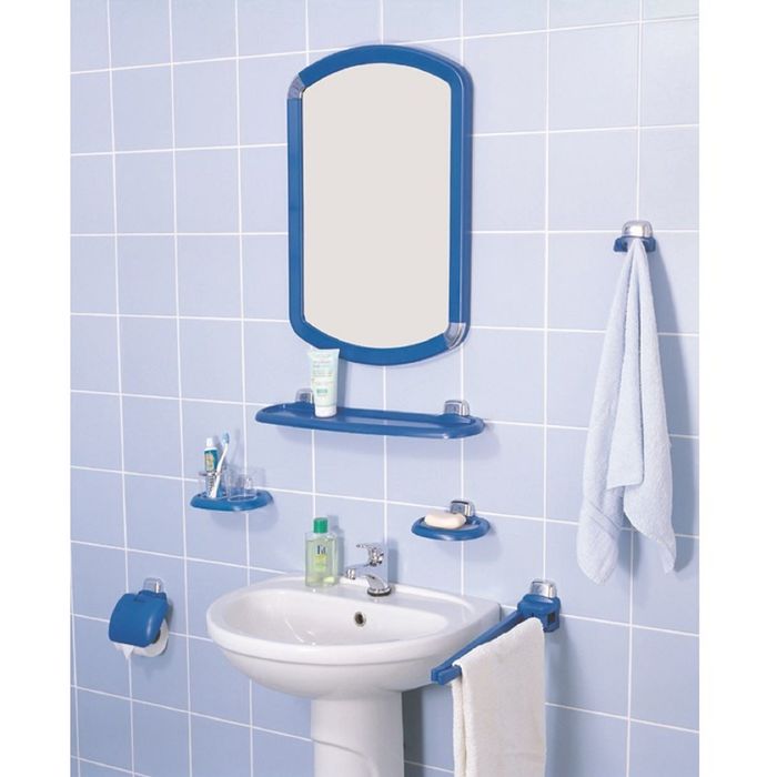 Комплект навесных аксессуаров для ванной и туалета, 7 предметов, цвет голубой - фото 1905418864