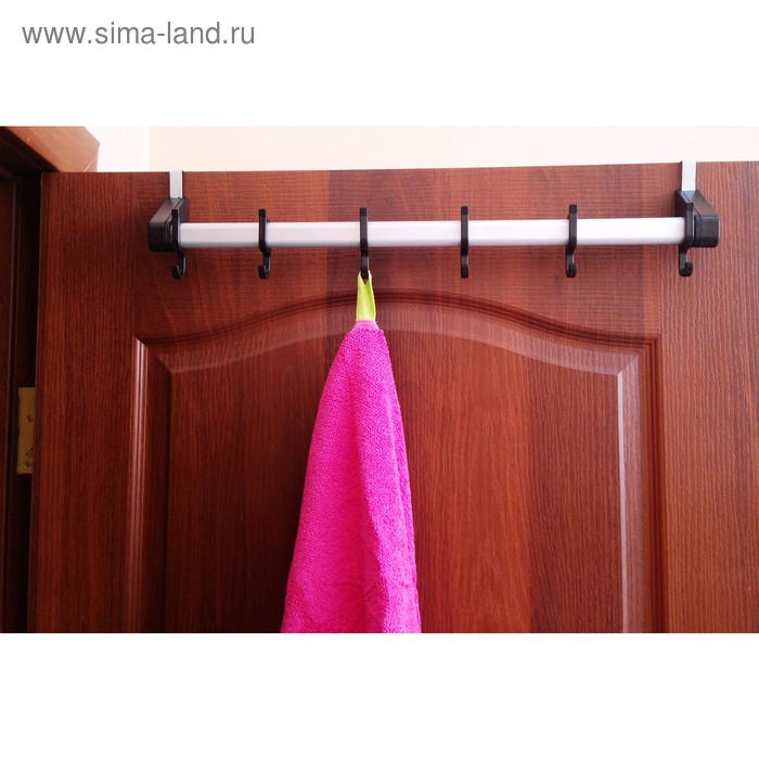 Вешалка на дверь с алюминиевой основой, 6 крючков, цвет коричневый