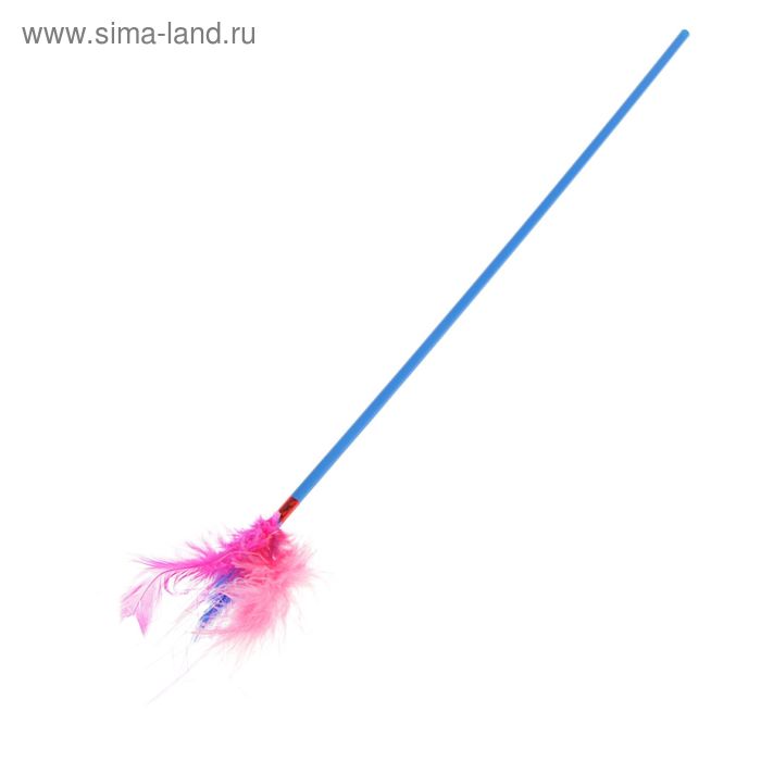 Дразнилка с перьями и блестящей мишурой, ручка 37 см, микс цветов - Фото 1