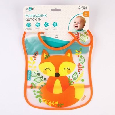 Нагрудник для кормления M&B «Лисичка Соня» непромокаемый на липучке, с карманом