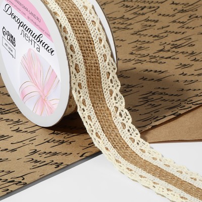 Лента холщовая «Кружево», натуральная, 35 мм, 4.5±0.5 м, бежевая, белая