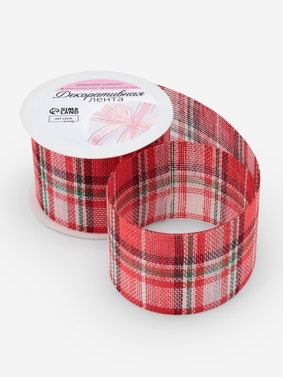 Лента текстильная «Клетка», 50 мм, 4.5±0.5 м, красная, белая