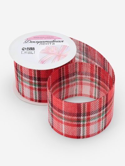 Лента текстильная «Клетка», 50 мм, 4.5±0.5 м, красная, белая