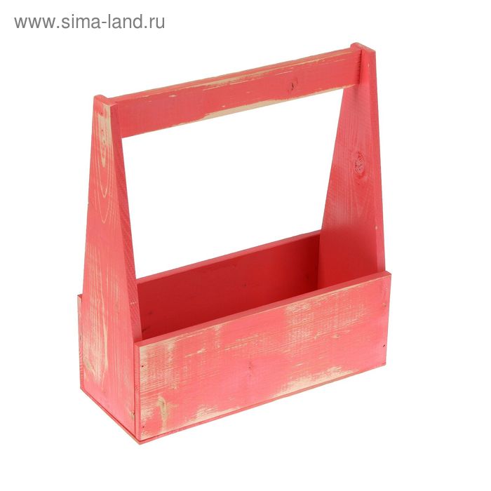 Кашпо деревянное 27×11.5×9(30.5) см "Таёжный костёр", с ручкой, розовый - Фото 1
