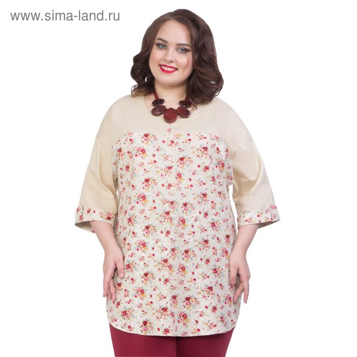 Блуза женская, размер 52, цвет бежево-красный - Фото 1