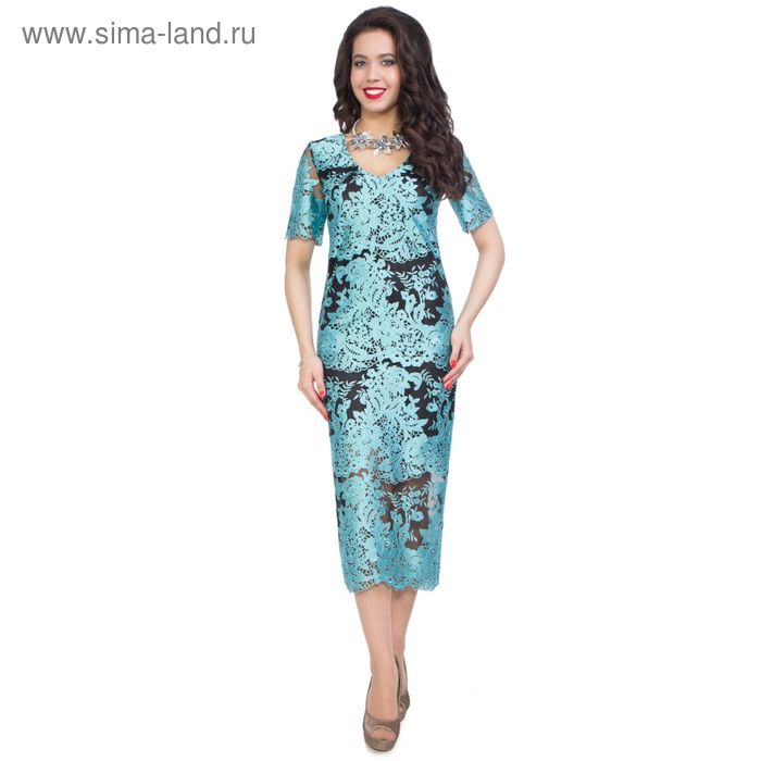 Платье кружевное, размер 42, цвет голубой - Фото 1