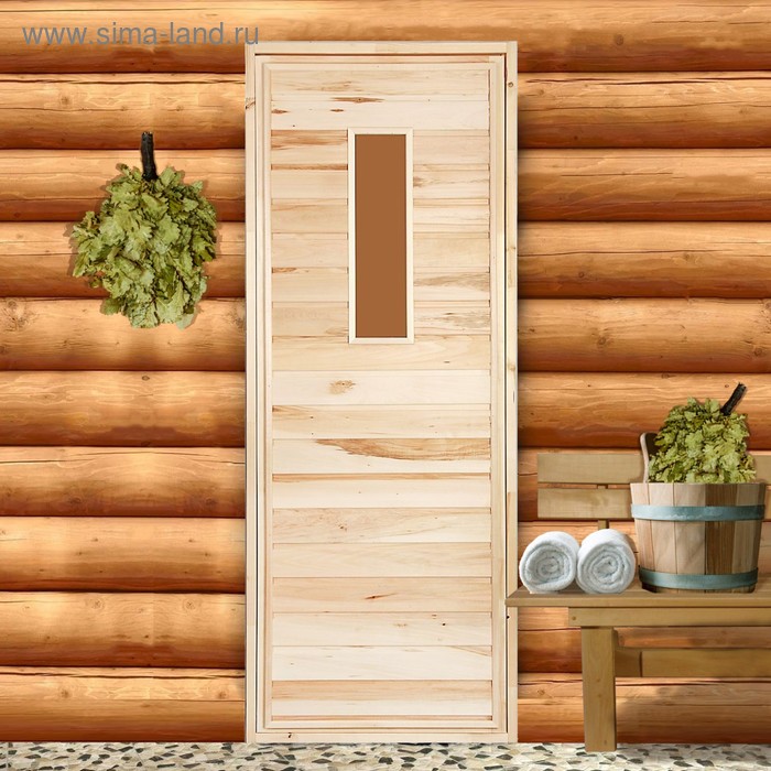 Дверь для бани и сауны деревянная со стеклом "Прямое стекло", 170×70см - Фото 1