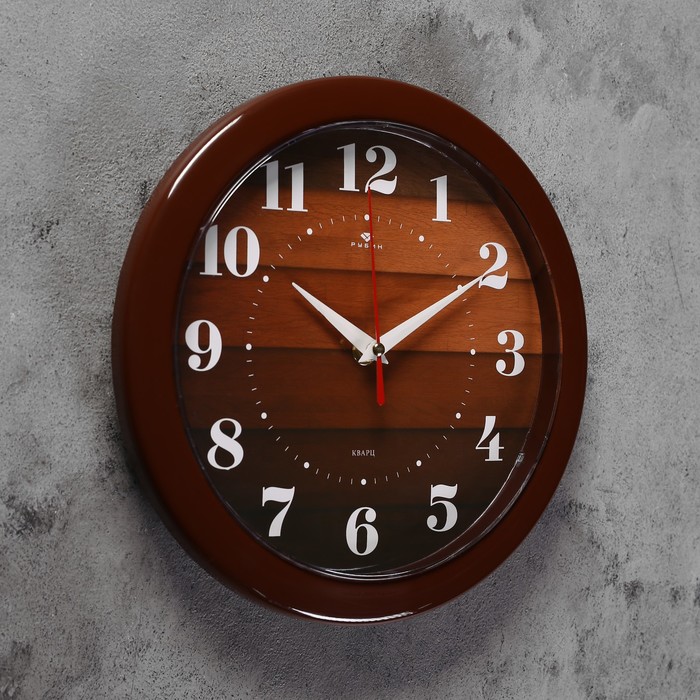 Часы настенные, интерьерные "Паркет", d-23 см, бесшумные, коричневый корпус - фото 1905419038