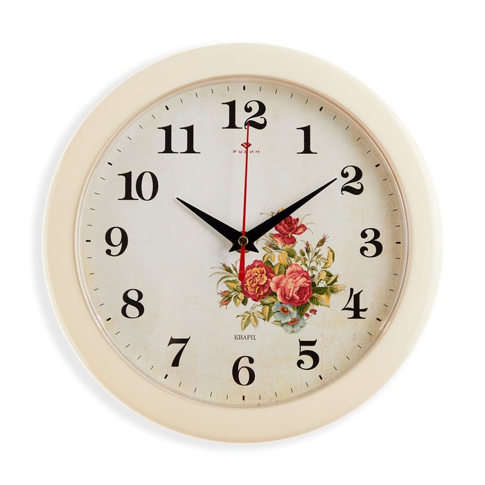 Часы настенные, интерьерные "Розы", d-23 см, бесшумные, корпус бежевый - Фото 1