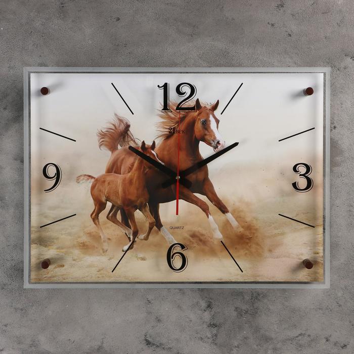Часы настенные, интерьерные "Лошадь с жеребёнком", бесшумные, 40 х 56 см - фото 1905419049