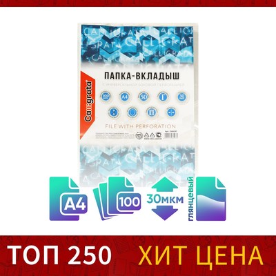 Файл - вкладыш Calligrata, А4, 30 мкм, глянцевый, вертикальный, 100 штук