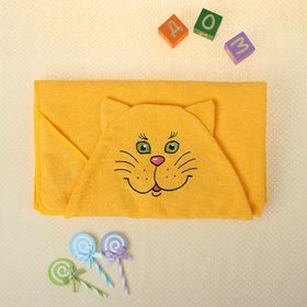 Полотенце-накидка махровое «Котик», размер 75×125 см, цвет жёлтый, хлопок, 300 г/м²