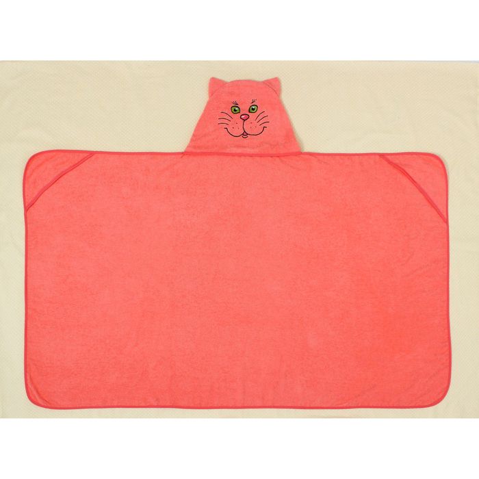 Полотенце-накидка махровое «Котик», размер 75×125 см, цвет персиковый, хлопок, 300 г/м² - фото 1908325822