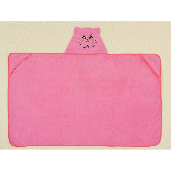 Полотенце-накидка махровое «Котик», размер 75×125 см, цвет розовый, хлопок, 300 г/м² - фото 1908325827