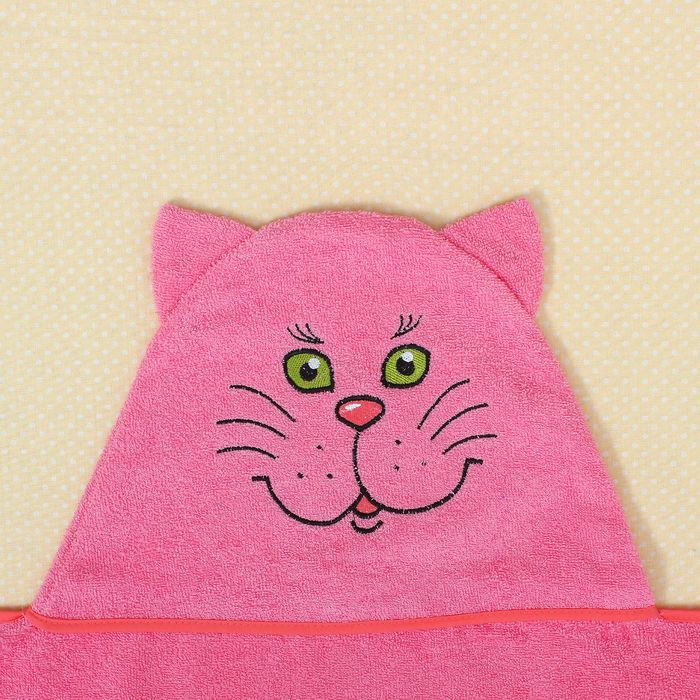 Полотенце-накидка махровое «Котик», размер 75×125 см, цвет розовый, хлопок, 300 г/м² - фото 1908325828