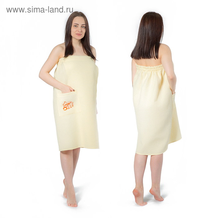 Килт(юбка) жен. вафельный однотон, вышивка, арт:КВ-4В молочный. 80Х150, Хл, 215 г/м - Фото 1