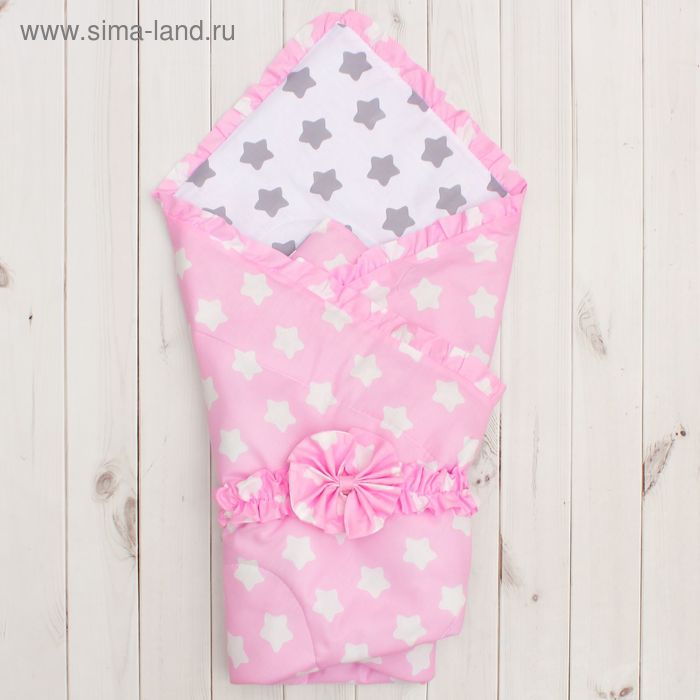 Одеяло на выписку с бантом "Прянички", размер 110х110 см, розовый/серый 11205 - Фото 1