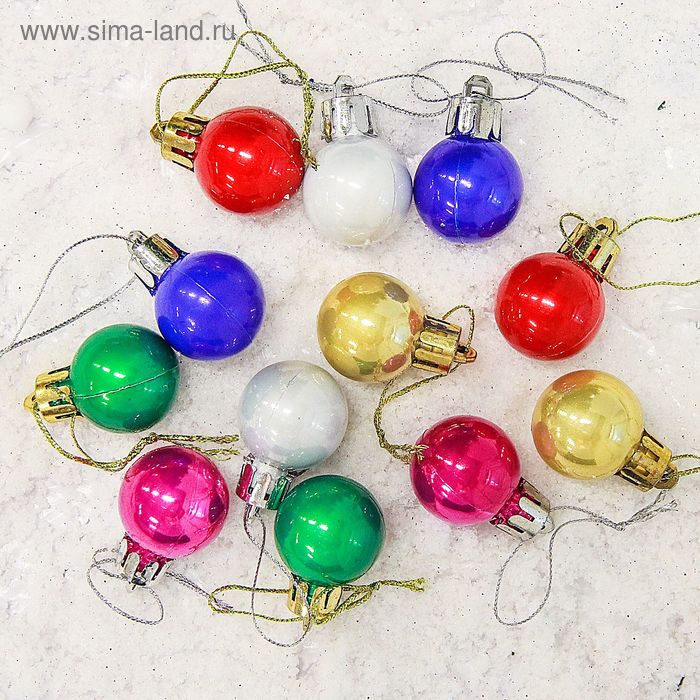 Ёлочные игрушки «Глянец», шары новогодние, d=2.5 см, набор 12 шт., МИКС - Фото 1