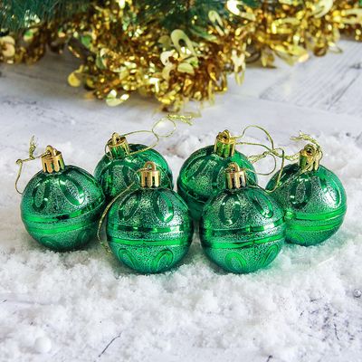 Ёлочные игрушки «Флёр», шары новогодние, набор 6 шт., d=5 см, зелёный