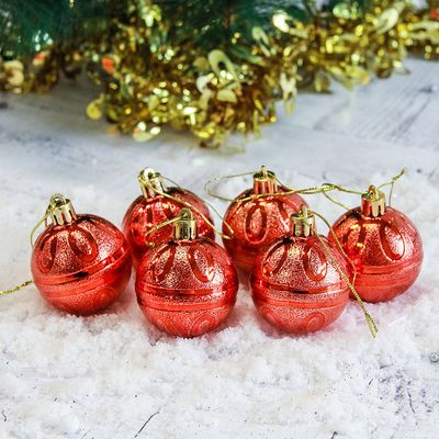 Набор шаров пластик d-5 см, 6 шт "Флёр" красный