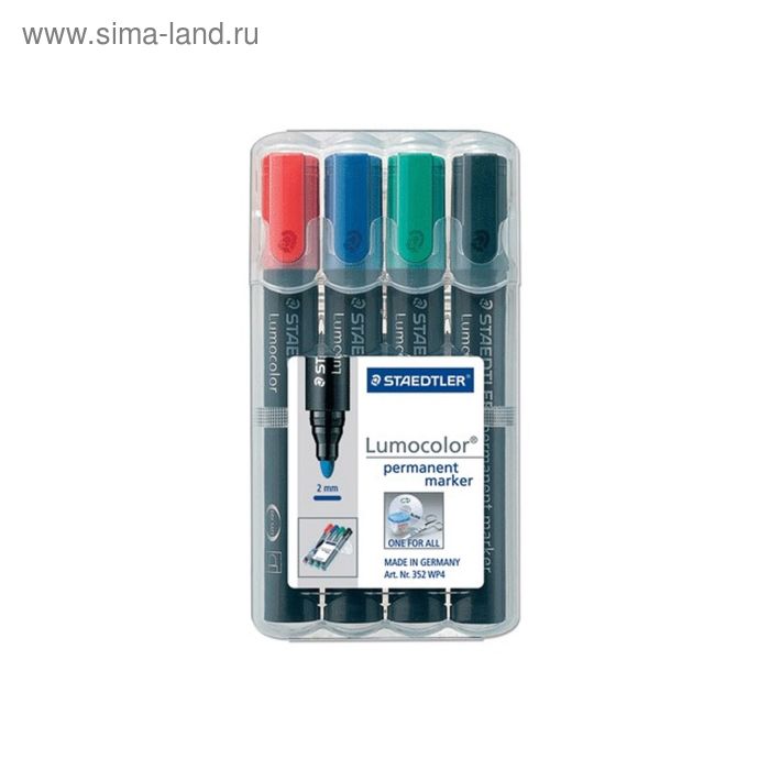Набор маркеров перманентных 2.0 мм 4 цвета Staedtler Lumocolor, круглые 352 WP4 - Фото 1
