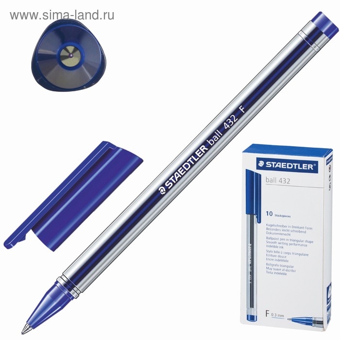 Ручка шариковая Staedtler Ball, узел 0.3 мм, трёхгранная, чернила синие, корпус прозрачный 432 F-3 - Фото 1