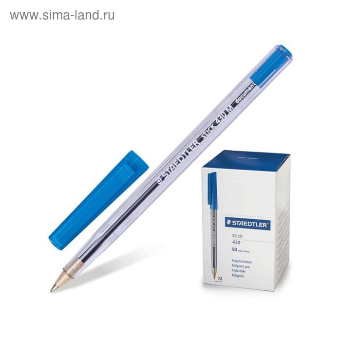 Ручка шариковая Staedtler Stick document, узел 0.5 мм, чернила синие, корпус прозрачный 430 M 03 - Фото 1