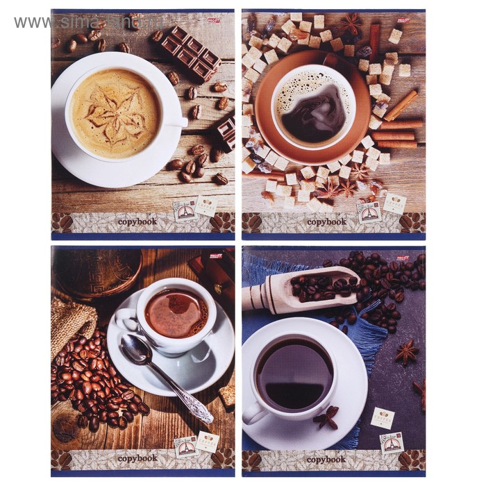 Тетрадь 96 листов клетка "Дизайн с кофе", обложка картон хромэрзац, МИКС - Фото 1