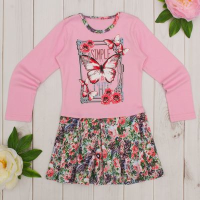 Платье для девочки "Дефиле", рост 98 см (52), цвет розовый, принт цветы ДПД421067н