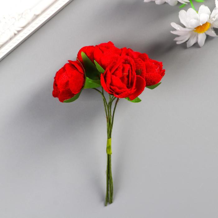 Декор для творчества "Нежные розы" (набор-букет 6 цветков) 12 см d=3,5 см МИКС - Фото 1