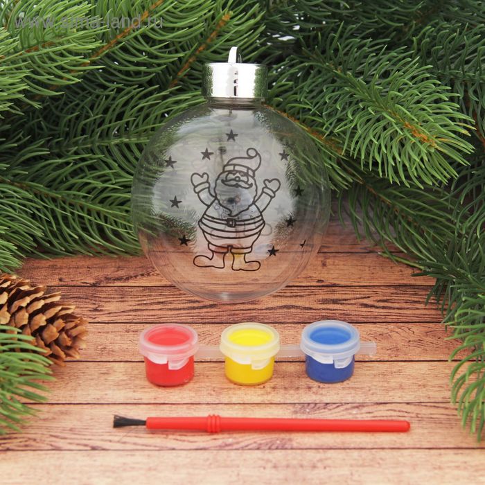 Новогоднее ёлочное украшение под раскраску "Шар с Дедом Морозом 2", 8 х 9,5 см + краски - Фото 1